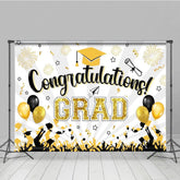 Aperturee - Aperturee White Beam Gold Sparkle Balloon Congrats Grad Backdrop